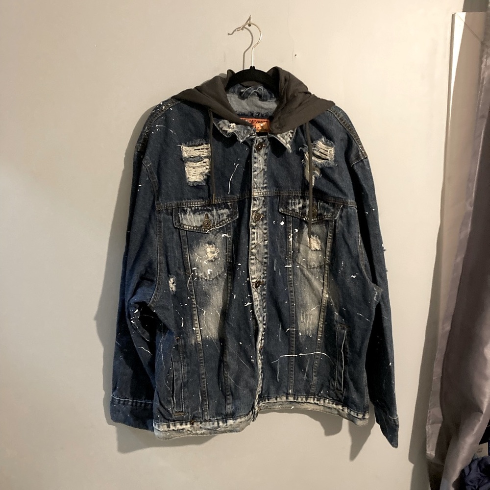 NWT rolling paper distressed denim jean jacket size 4XL unique casual